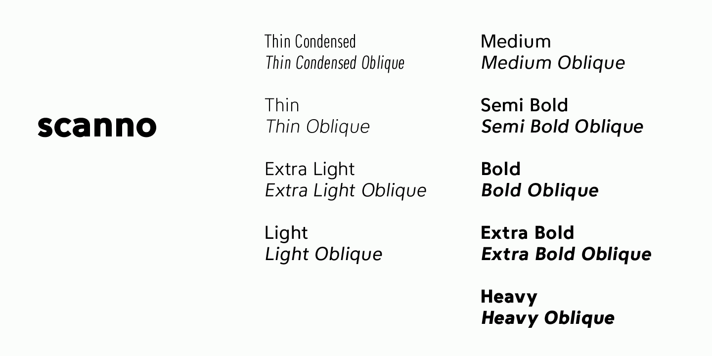 Scanno Thin Condensed Oblique Font preview
